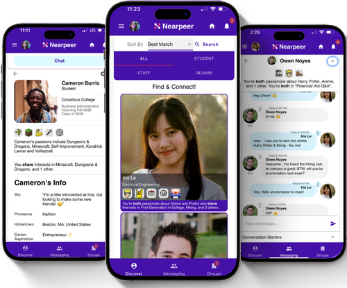 student engagement platform demo interface for college students Nearpeer app